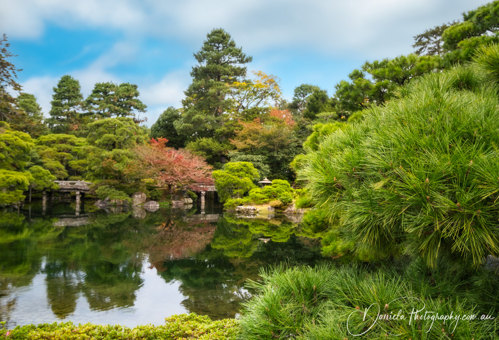 Imperial Palace Kyoto Reflections in water at Gonaitei Japanese garden
